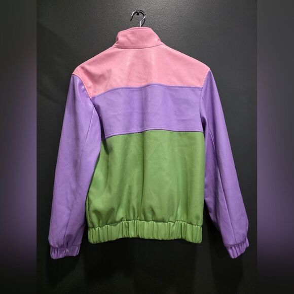 STAUD Pastal Multicolor Vegan Leather Bomber Jacket SAMPLE '22 SZ 4/M UNISEX - Picture 7 of 16